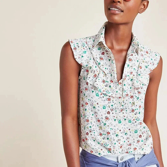 Anthropologie Corey Lynn Calter Floral Sleeveless Ruffle Top - Picture 1 of 11